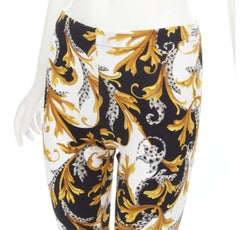 VERSACE Barocco Acanthus black gold Signature floral legging pants IT38 XS