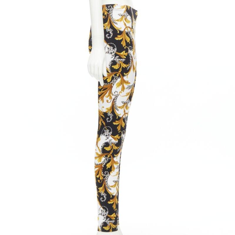 VERSACE Barocco Acanthus black gold Signature floral legging pants IT38 XS In New Condition For Sale In Hong Kong, NT