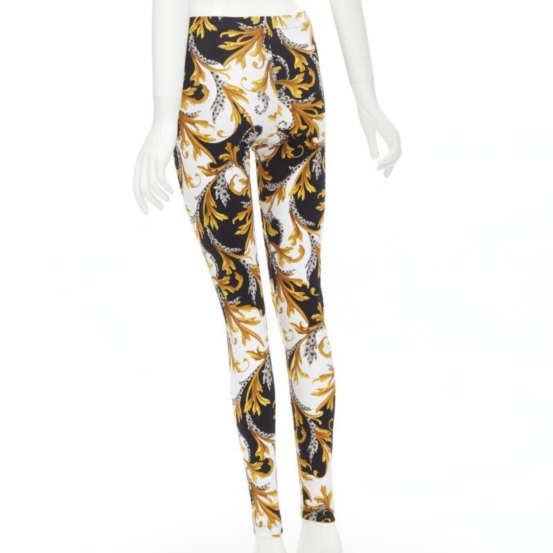 VERSACE Barocco Acanthus black gold Signature floral legging pants IT38 XS For Sale 1