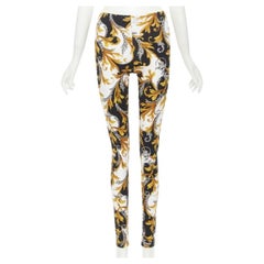 VERSACE Barocco Acanthus black gold Signature floral legging pants IT40 S
