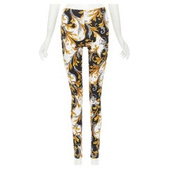 VERSACE Barocco Pantalon legging floral noir et or Signature IT42 M