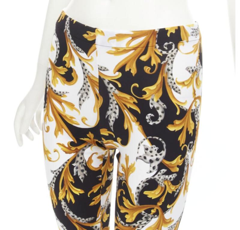 VERSACE Barocco Acanthus black gold Signature floral legging pants IT44 L For Sale 1