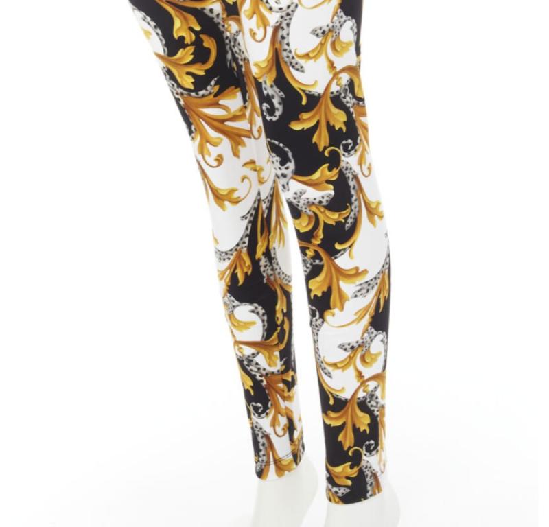 VERSACE Barocco Acanthus black gold Signature floral legging pants IT44 L For Sale 2