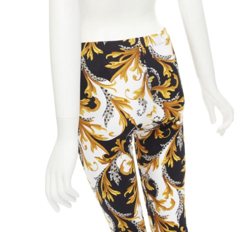 VERSACE Barocco Acanthus black gold Signature floral legging pants IT44 L For Sale 3