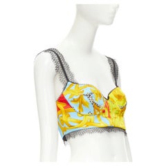 VERSACE Barocco Acanthus Pop print lace trim boned bustier bra top IT38 XS