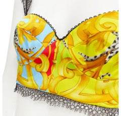 VERSACE Barocco Acanthus Pop print lace trim boned bustier bra top IT38 XS