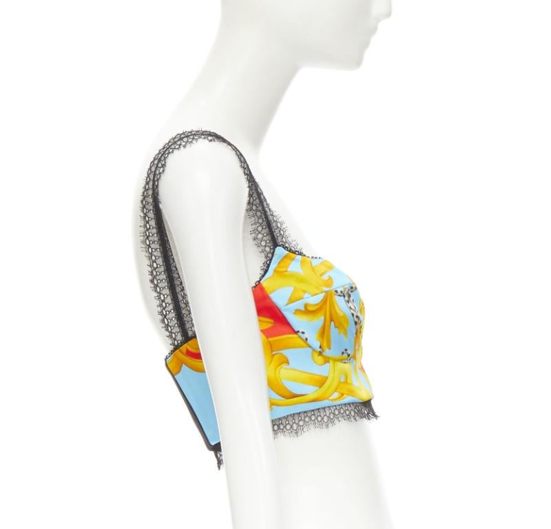 VERSACE Barocco Acanthus Pop print lace trim boned bustier bra top IT38 XS In Excellent Condition For Sale In Hong Kong, NT