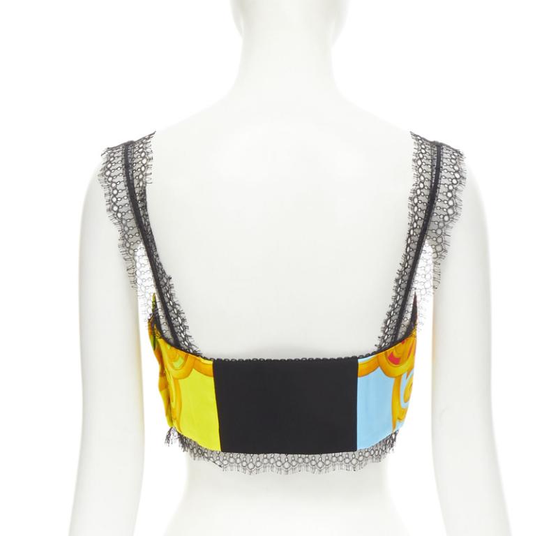 Women's VERSACE Barocco Acanthus Pop print lace trim boned bustier bra top IT38 XS For Sale