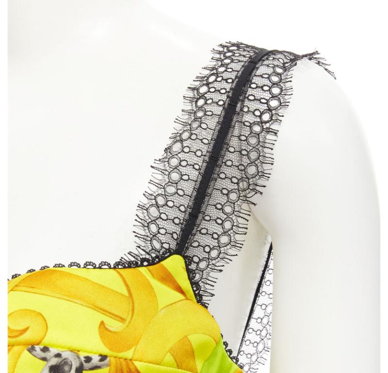 VERSACE Barocco Acanthus Pop print lace trim boned bustier bra top IT38 XS For Sale 2