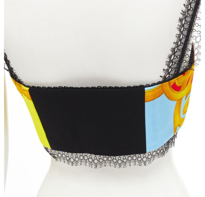 VERSACE Barocco Acanthus Pop print lace trim boned bustier bra top IT38 XS For Sale 3
