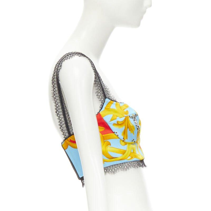 VERSACE Barocco Acanthus Pop print lace trim boned bustier bra top IT40 S In New Condition In Hong Kong, NT