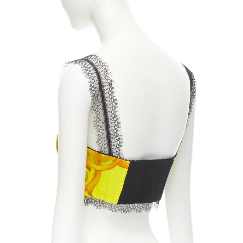 Women's VERSACE Barocco Acanthus Pop print lace trim boned bustier bra top IT40 S For Sale