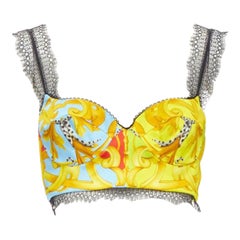 VERSACE Barocco Acanthus Pop print lace trim boned bustier bra top IT40 S