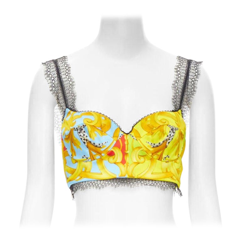VERSACE Barocco Soutien-gorge bustier désossé imprimé Acanthus en dentelle IT40 S