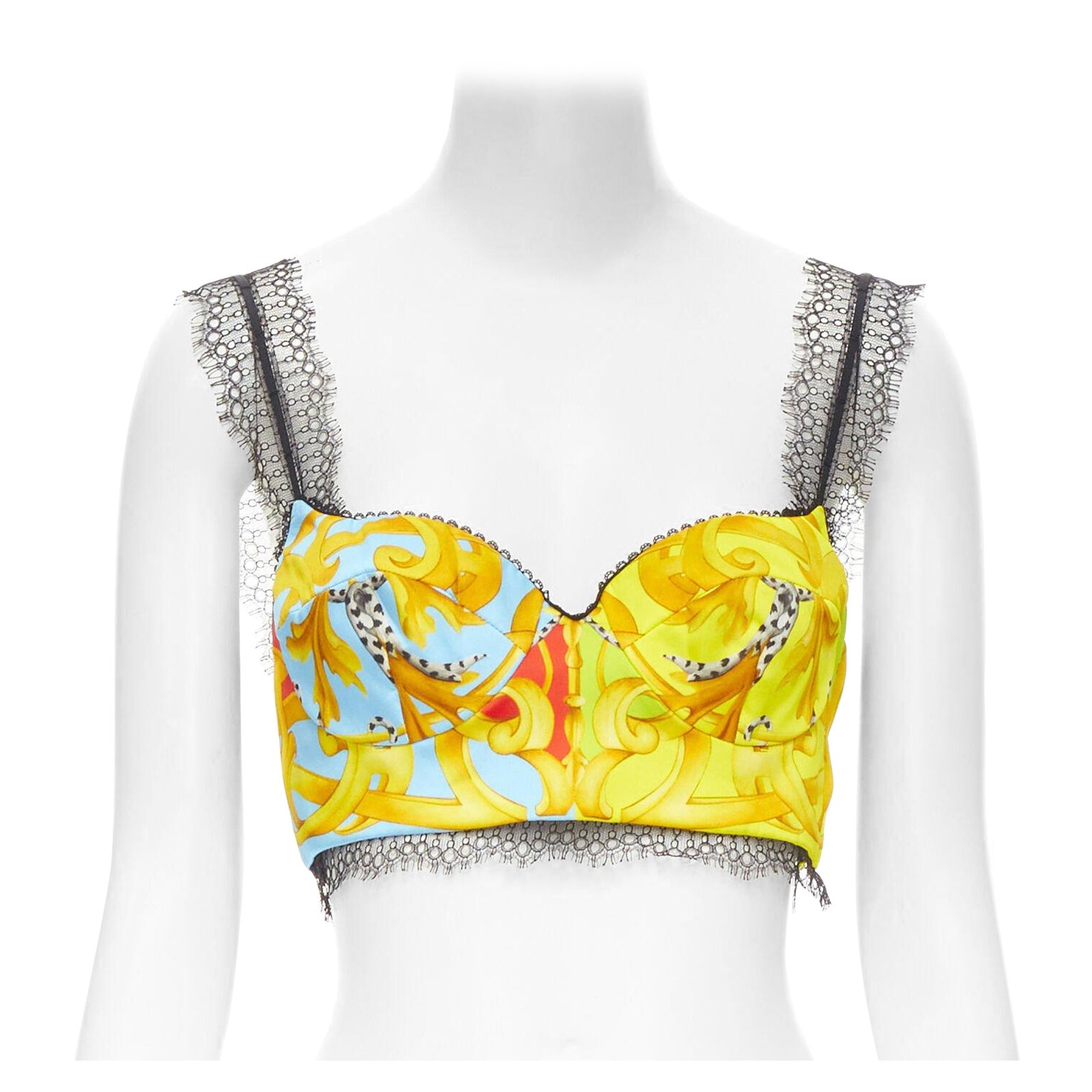 VERSACE Barocco Acanthus Sujetador corpiño deshuesado con estampado Pop de encaje IT40 S en venta