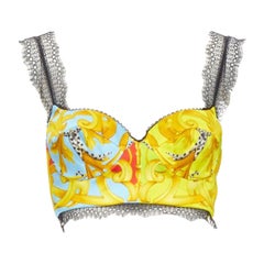 VERSACE Barocco Acanthus Pop print lace trim boned bustier bra top IT42 M