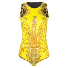 Versace Barocco Femme Cut-Out Bodysuit mit offenem Rückenausschnitt und Greca Schlüsselkette Größe 38