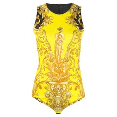 Versace Barocco Femme Ausschnitt offener Rücken Bodysuit mit Greca Schlüsselanhänger Größe 38