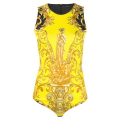 Versace Barocco Femme Cut-Out Open Back Bodysuit with Greca Key Chain Size 40