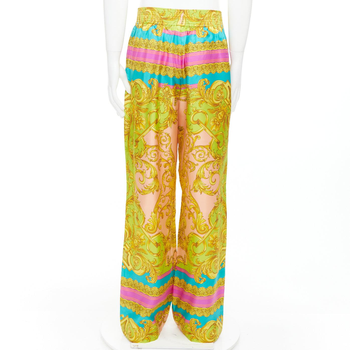 VERSACE Barocco Pantalon à jambe large imprimé graphique en sergé 100% soie EU48 M Pour hommes en vente