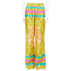 VERSACE Barocco Goddess 100% seta twill stampa grafica pantaloni gamba larga EU48 M
