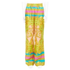 VERSACE Barocco Goddess 100% silk twill graphic print wide leg pants EU50 L