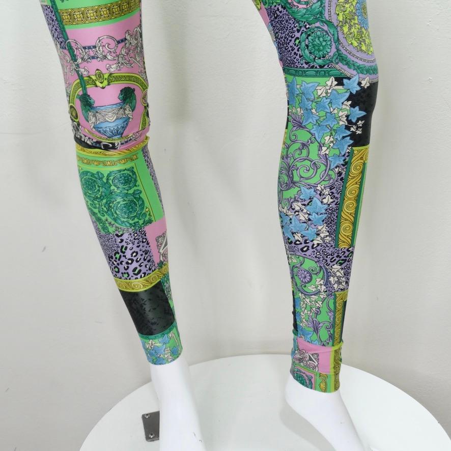 Versace Barocco Patchwork-Print Leggings In Good Condition In Scottsdale, AZ