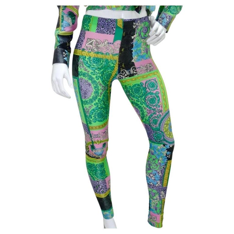 Versace Barocco Patchwork-Print Leggings For Sale at 1stDibs