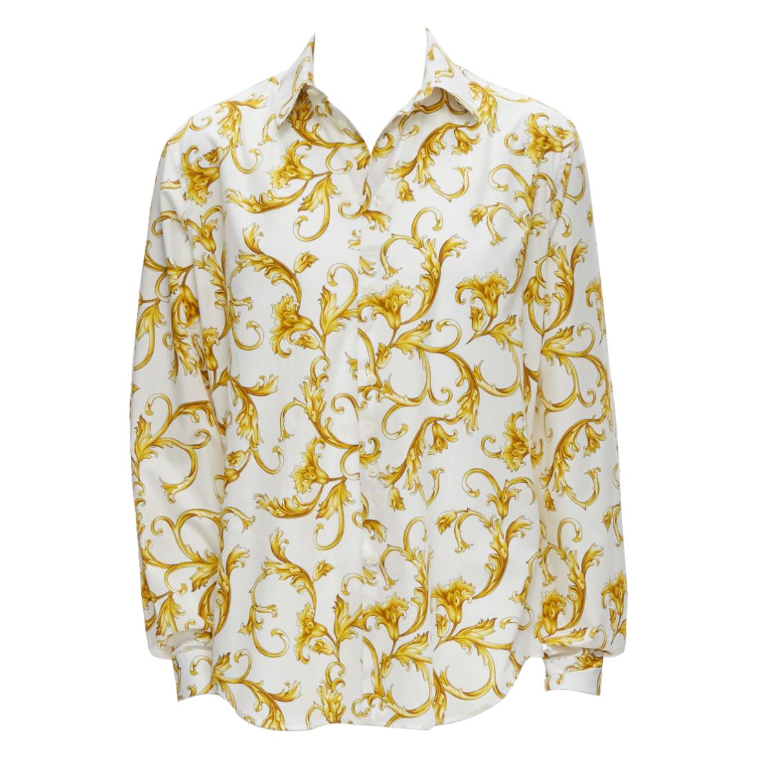 VERSACE Barocco Rococo white gold floral leaf print cotton shirt EU40 M