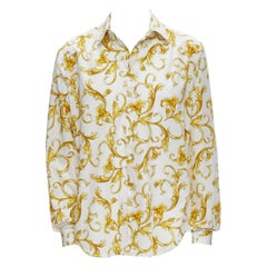 VERSACE Barocco Rococo white gold floral leaf print cotton shirt EU40 M