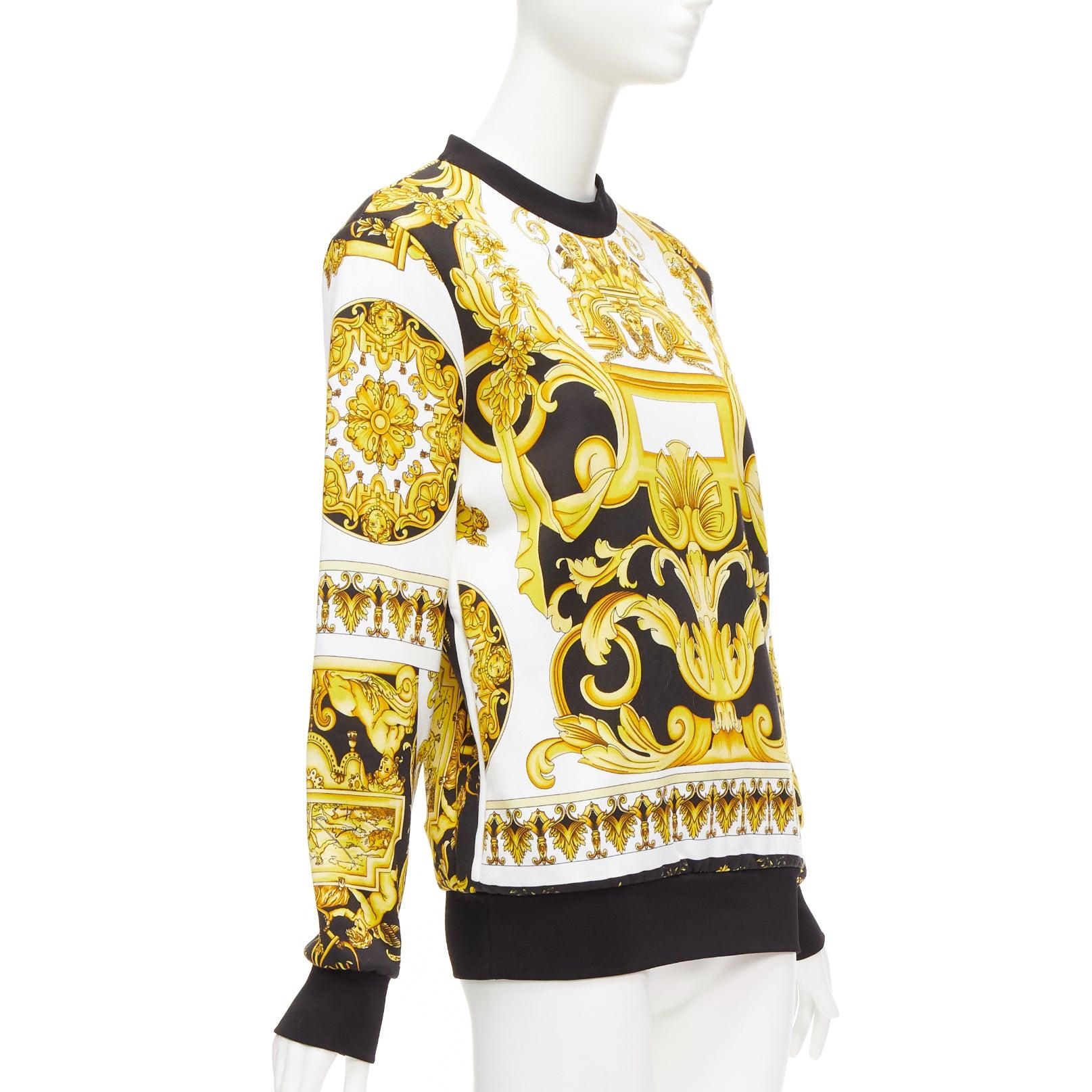 VERSACE Barocco Tribute black gold print cotton oversized crew sweater IT38 XS In Excellent Condition For Sale In Hong Kong, NT