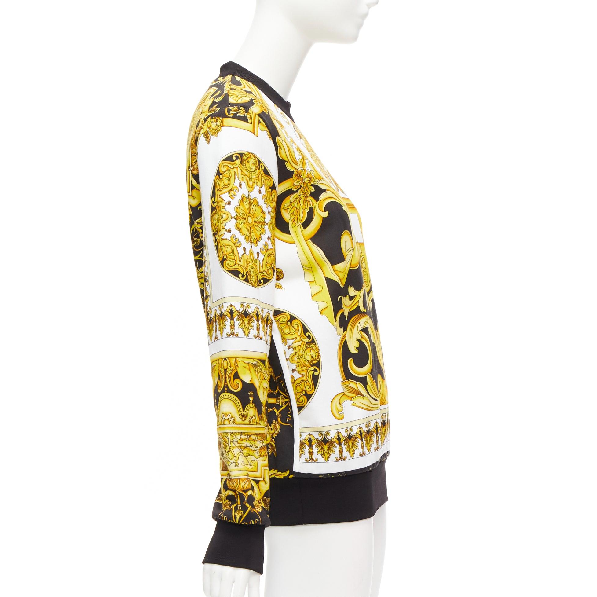Women's VERSACE Barocco Tribute black gold print cotton oversized crew sweater IT38 XS For Sale
