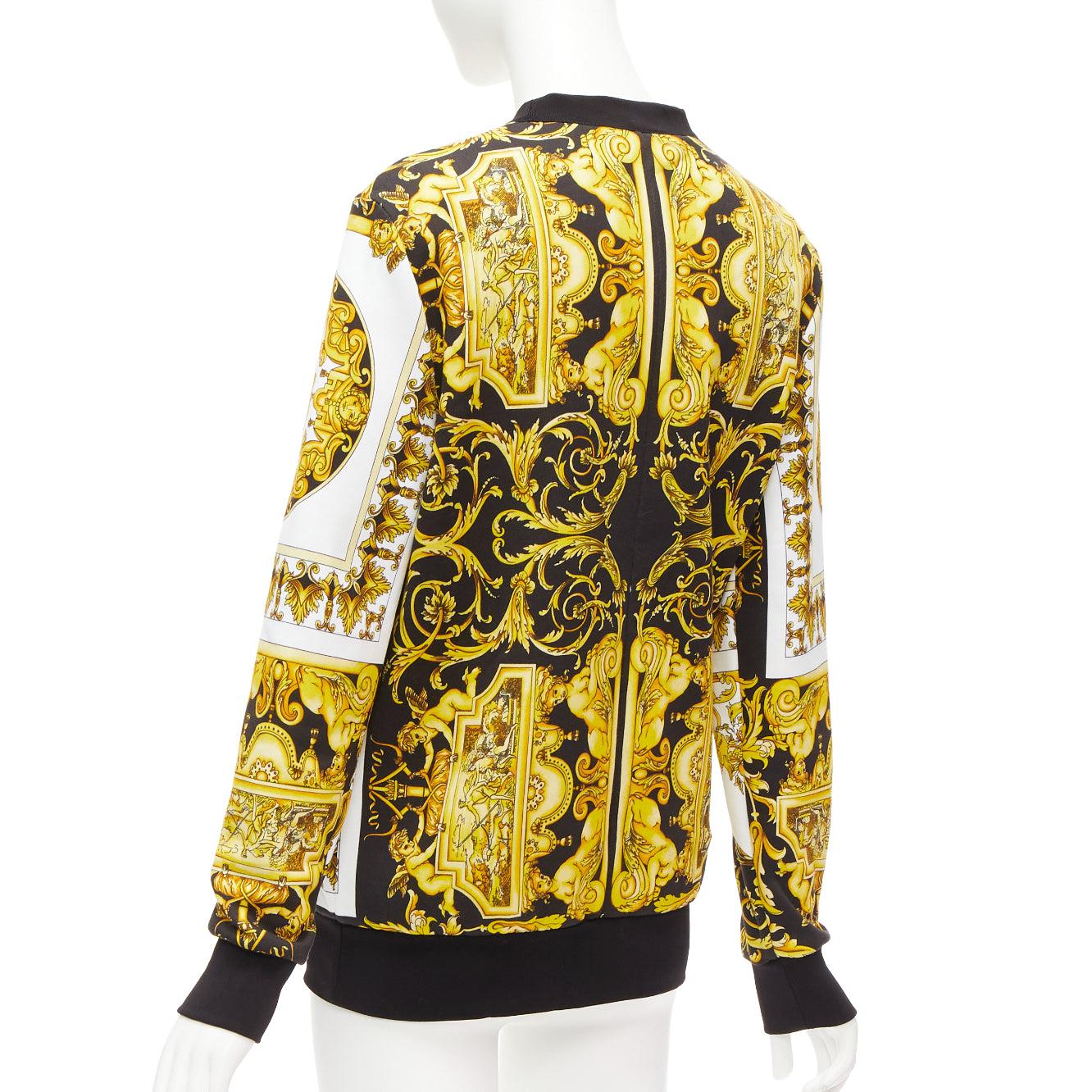 VERSACE Barocco Tribute black gold print cotton oversized crew sweater IT38 XS For Sale 1