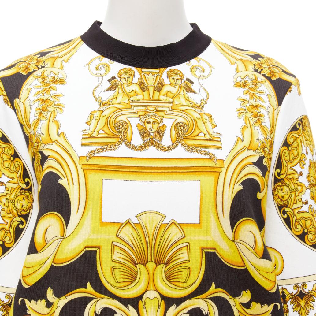 VERSACE Barocco Tribute black gold print cotton oversized crew sweater IT38 XS For Sale 3
