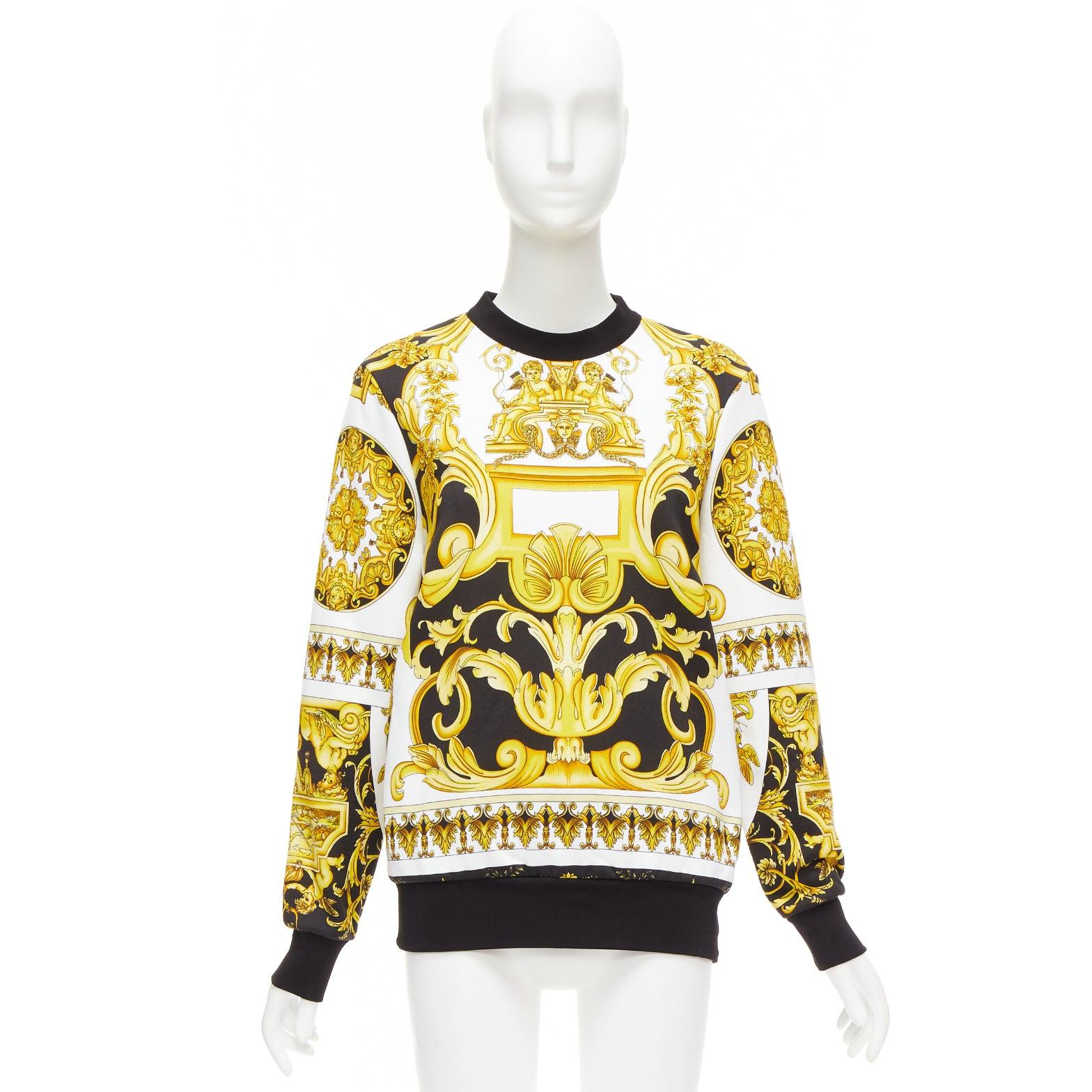 VERSACE Barocco Tribute black gold print cotton oversized crew sweater IT38 XS For Sale 5