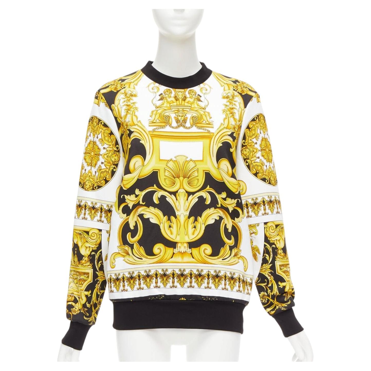 VERSACE Barocco Tribute black gold print cotton oversized crew sweater IT38 XS