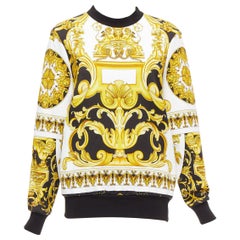 VERSACE Barocco Tribute black gold print cotton oversized crew sweater IT38 XS
