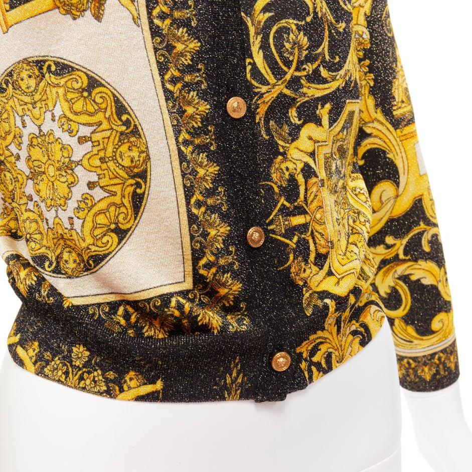 VERSACE  Barocco Tribute gold metallic lurex knit Medusa button cardigan IT38 XS For Sale 2