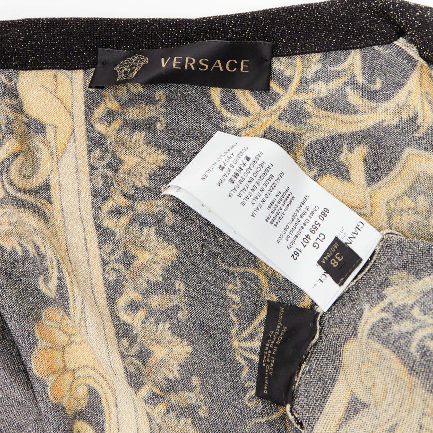 VERSACE  Barocco Tribute gold metallic lurex knit Medusa button cardigan IT38 XS For Sale 3
