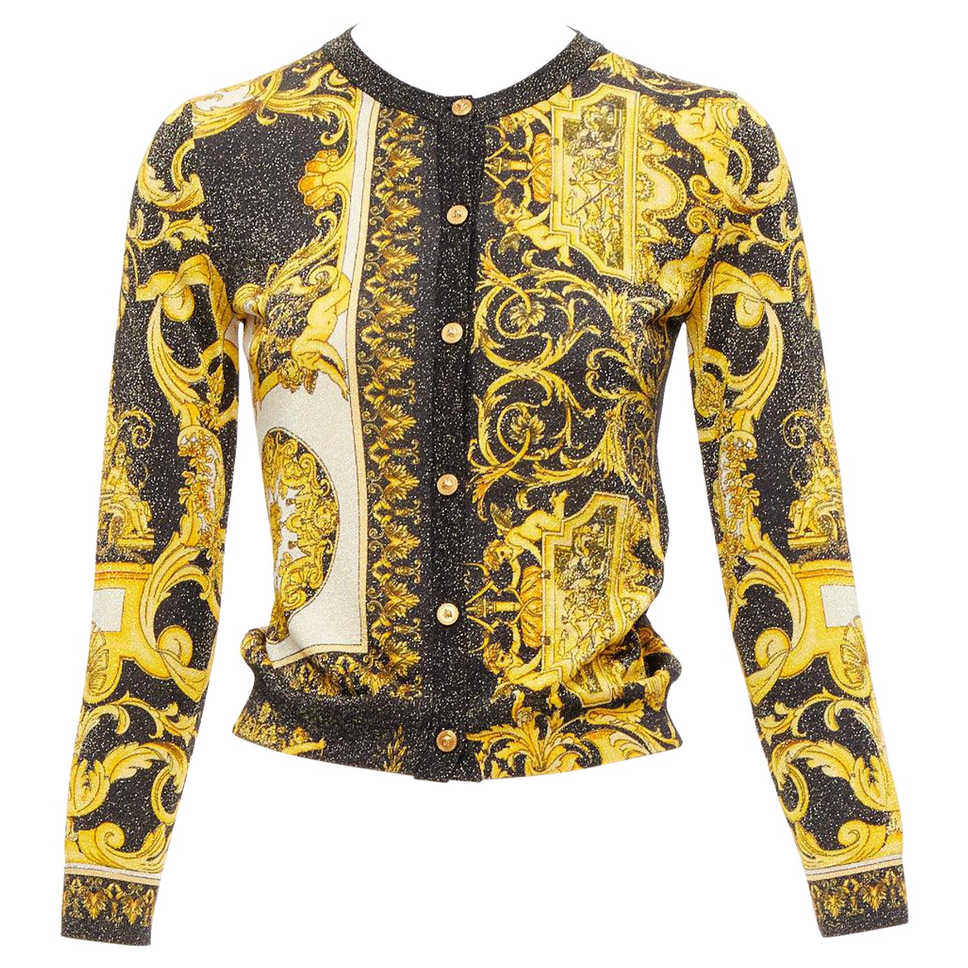 VERSACE Barocco Tribute gold metallic lurex knit Medusa button cardigan IT38 XS