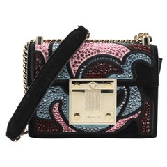 Versace Baroccoflage Chain Flap Bag Crystal Embellished Suede with Leathe
