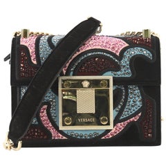Versace Baroccoflage Chain Flap Bag Crystal Embellished Suede with Leather Small