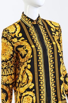 Versace Baroque Crown Silk Button Up Shirt Black Gold (S/M)