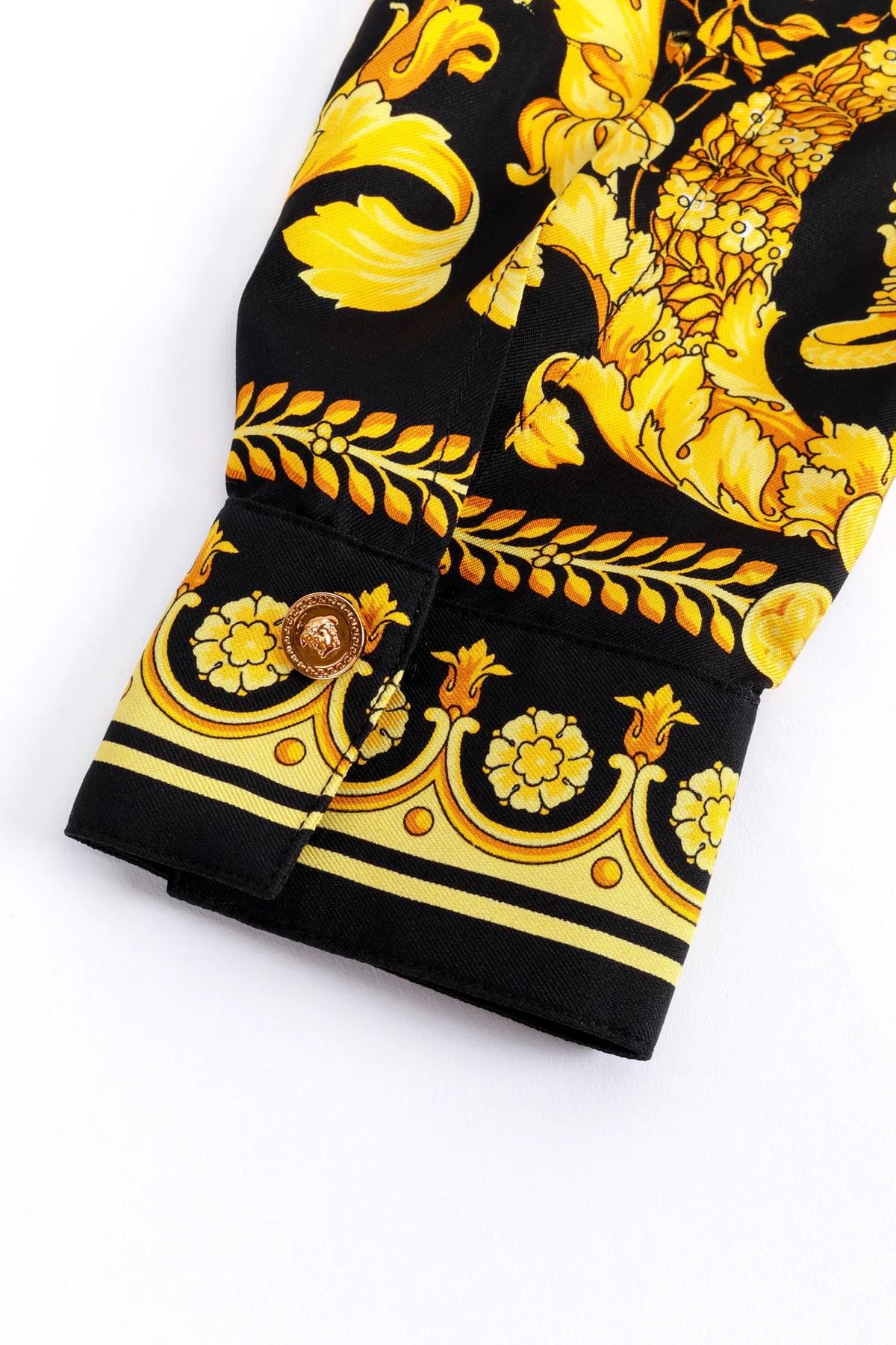 Versace Baroque Crown Silk Button Up Shirt Black Gold (S/M) For Sale 2