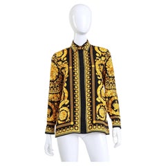 Versace Baroque Crown Silk Button Up Shirt Black Gold (S/M)