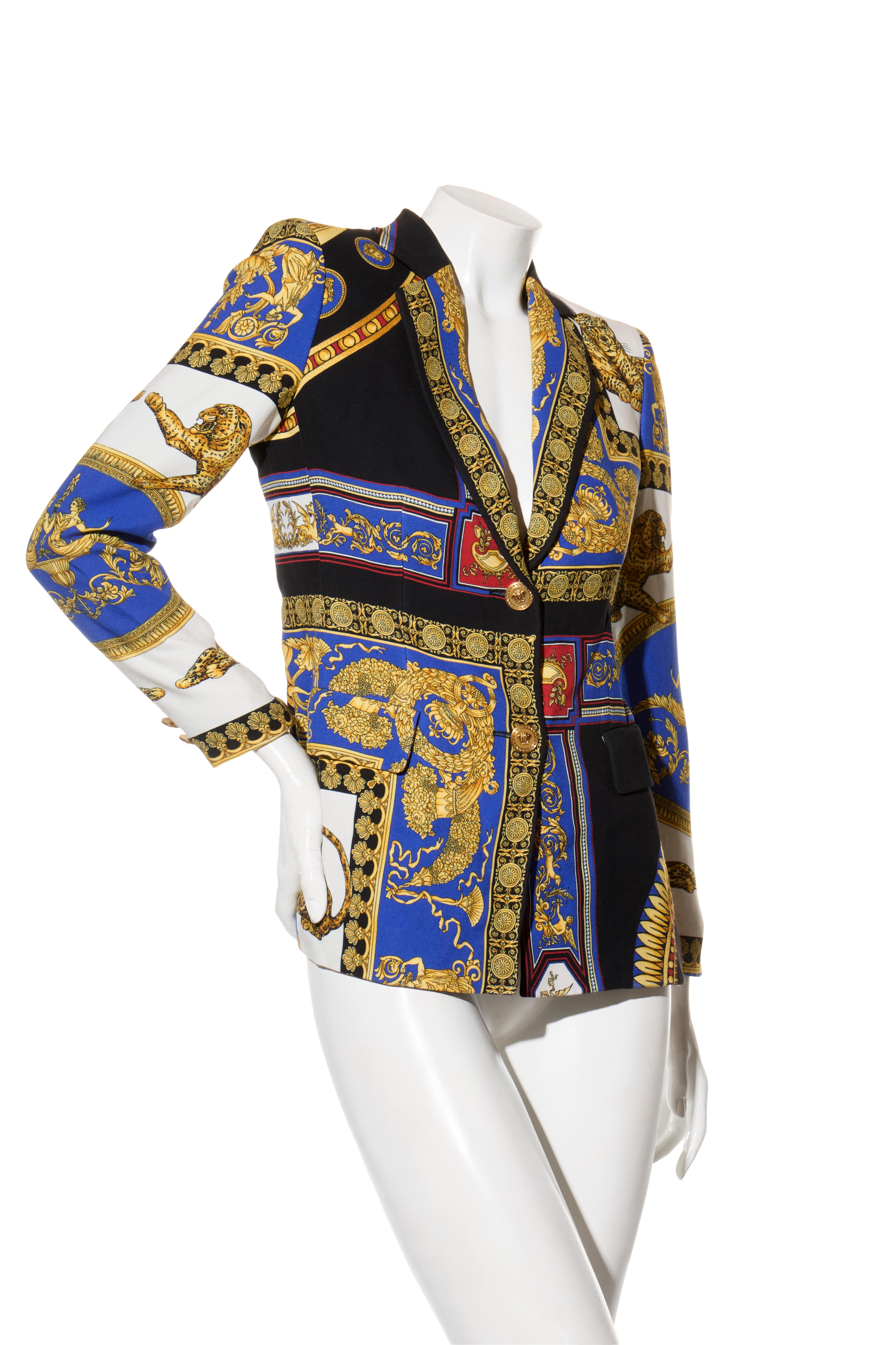 Women's Versace Baroque Leopard Print Blazer FW18 Size 40 Medusa Buttons For Sale