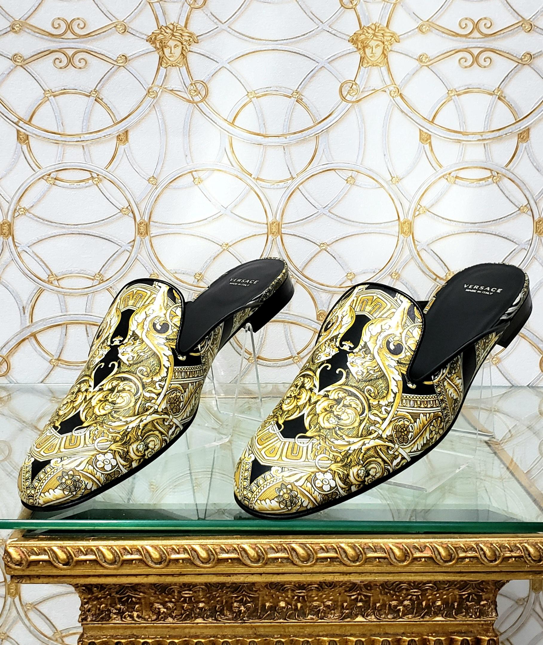 VERSACE 


Leather floral baroque mules 

 Color: Black and yellow
 Leather Sole


Size 36.5 - US 6.5 insole: 9 3/8