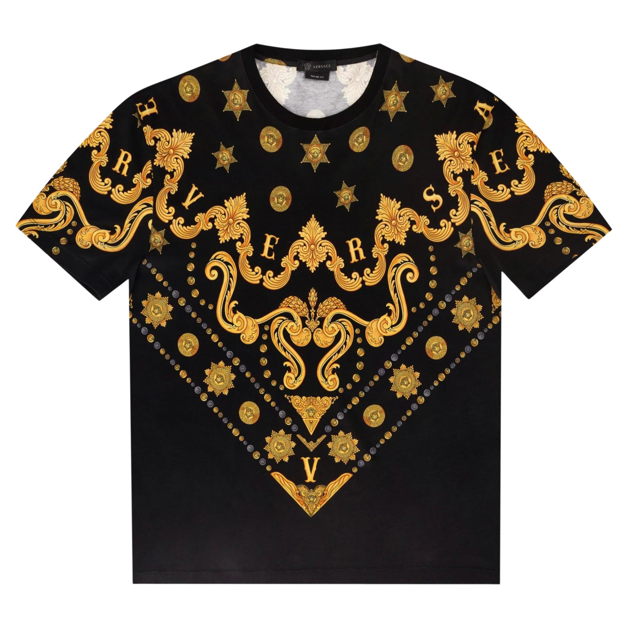 Versace Baroque Print Cotton Logo T-Shirt For Sale