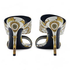 Versace Baroque-Print Virtus V Stiletto Sandals Leather in White