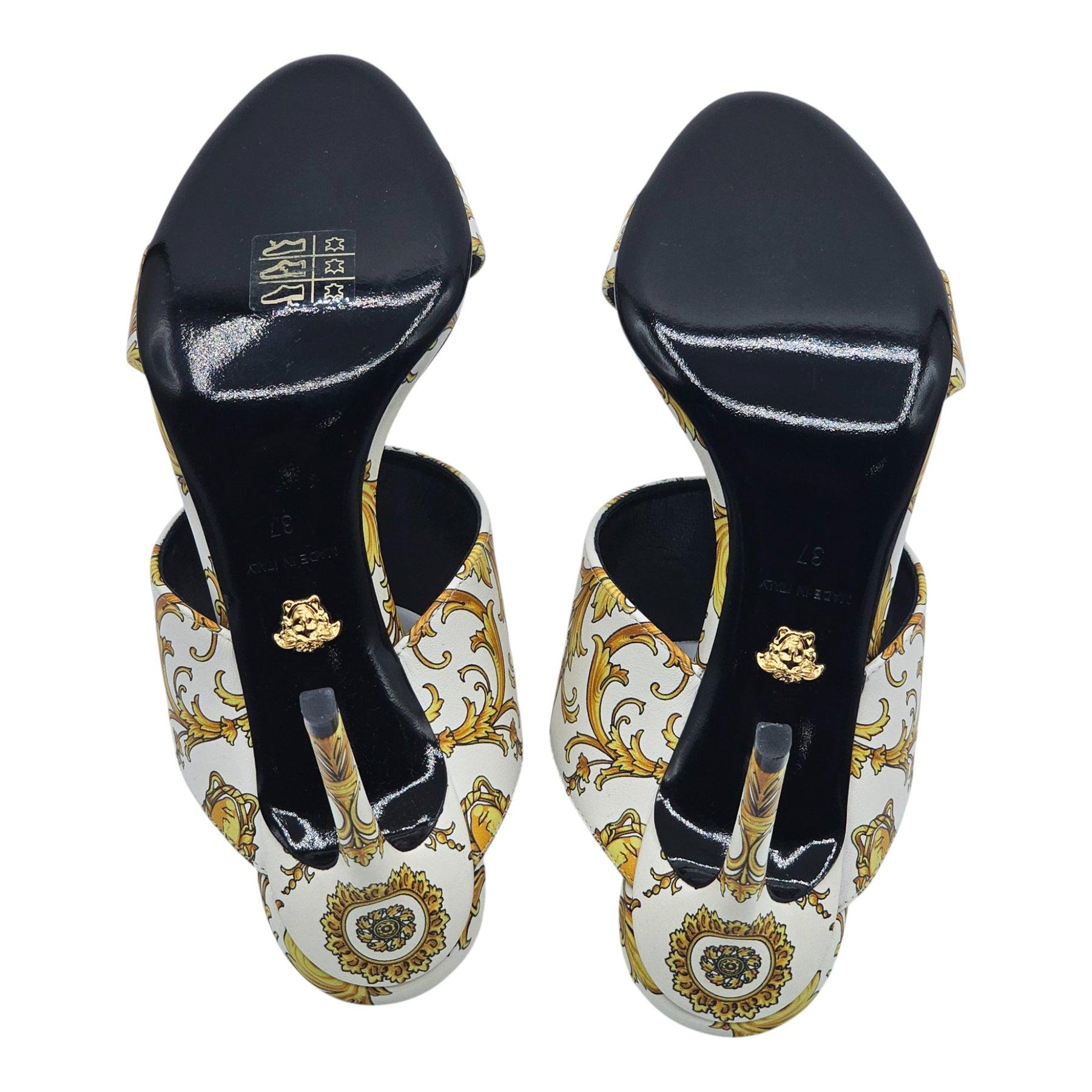 Blanc Versace Sandales à talons aiguilles Virtus V imprimé baroque blanc en vente